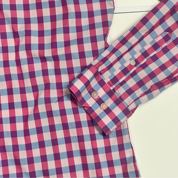 Express Men's Casual Red and Blue Plaid Shirt - Picture 6 of 8